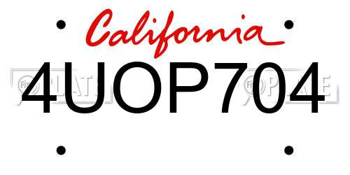 4UOP704 California License Plate