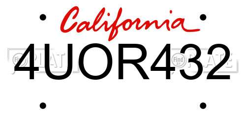 4UOR432 California License Plate