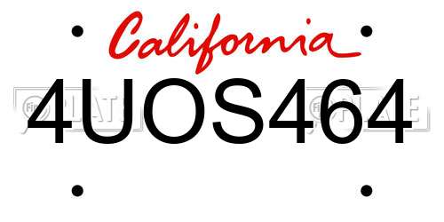 4UOS464 California License Plate