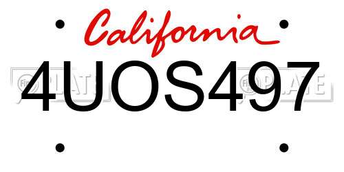 4UOS497 California License Plate