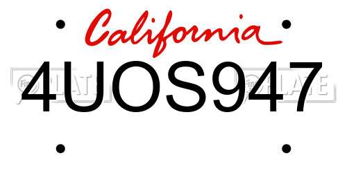 4UOS947 California License Plate