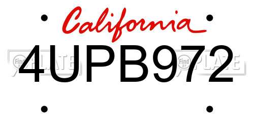 4UPB972 California License Plate
