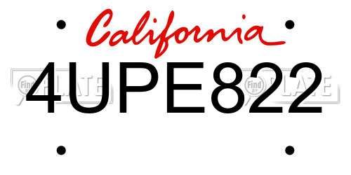 4UPE822 California License Plate