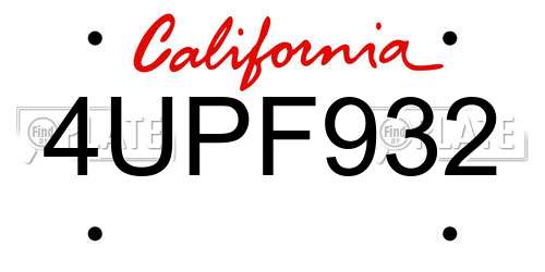 4UPF932 California License Plate