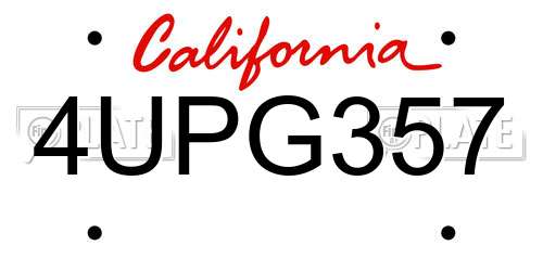 4UPG357 California License Plate