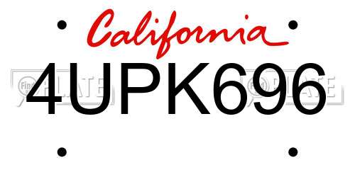 4UPK696 California License Plate