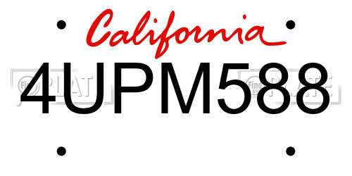 4UPM588 California License Plate