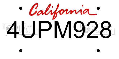 4UPM928 California License Plate