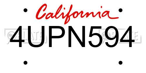4UPN594 California License Plate