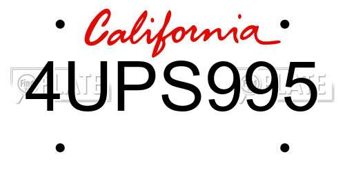 4UPS995 California License Plate
