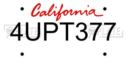 4UPT377 California License Plate
