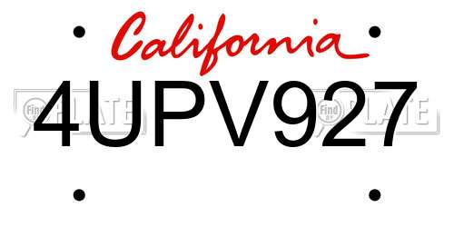 4UPV927 California License Plate