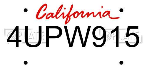 4UPW915 California License Plate