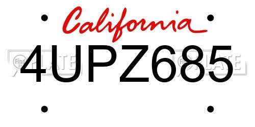 4UPZ685 California License Plate