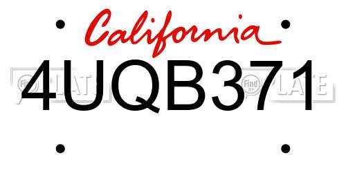 4UQB371 California License Plate