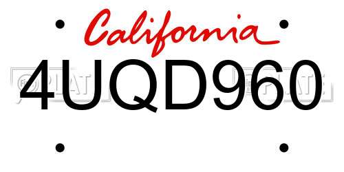 4UQD960 California License Plate