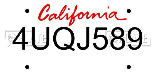 4UQJ589 California License Plate