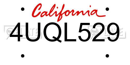 4UQL529 California License Plate