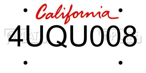4UQU008 California License Plate