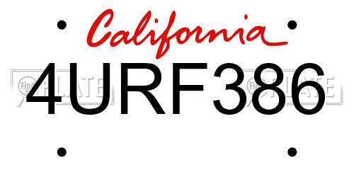 4URF386 California License Plate