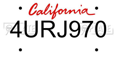 4URJ970 California License Plate