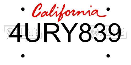 4URY839 California License Plate
