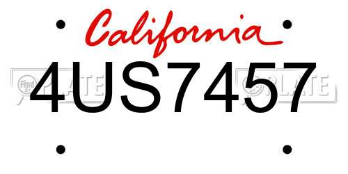 4US7457 California License Plate