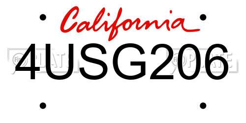 4USG206 California License Plate
