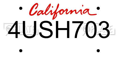 4USH703 California License Plate