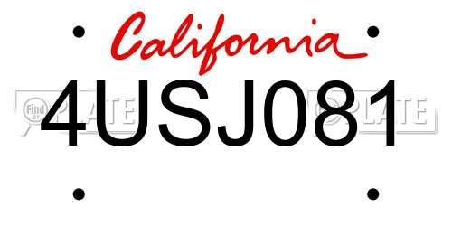 4USJ081 California License Plate