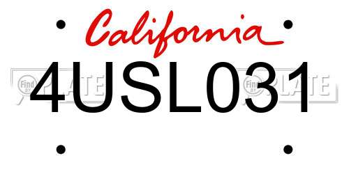 4USL031 California License Plate