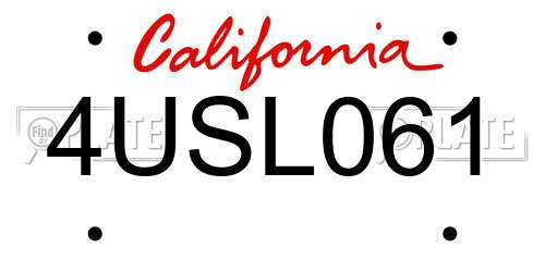 4USL061 California License Plate