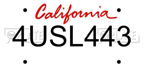 4USL443 California License Plate