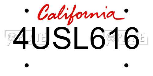 4USL616 California License Plate