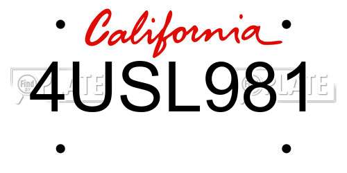 4USL981 California License Plate