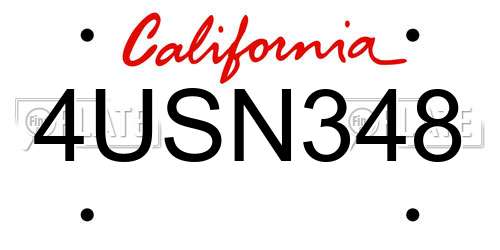 4USN348 California License Plate