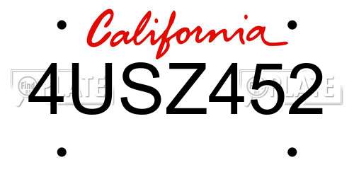 4USZ452 California License Plate