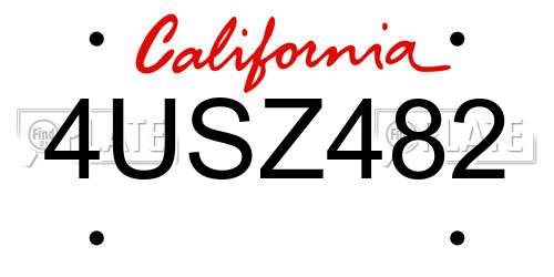 4USZ482 California License Plate