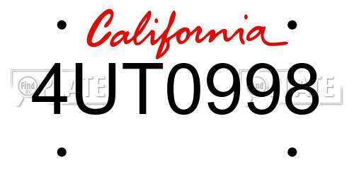 4UT0998 California License Plate