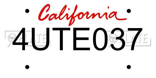 4UTE037 California License Plate