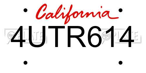 4UTR614 California License Plate