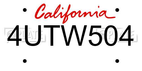 4UTW504 California License Plate