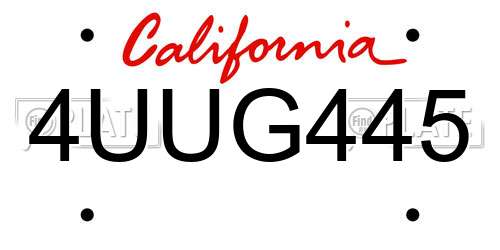 4UUG445 California License Plate