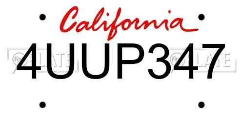 4UUP347 California License Plate