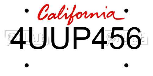 4UUP456 California License Plate