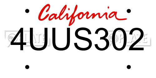 4UUS302 California License Plate