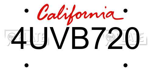 4UVB720 California License Plate