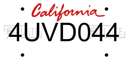 4UVD044 California License Plate