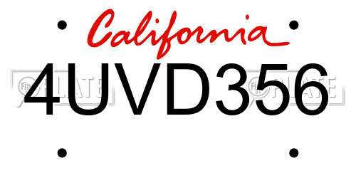 4UVD356 California License Plate