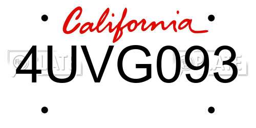 4UVG093 California License Plate